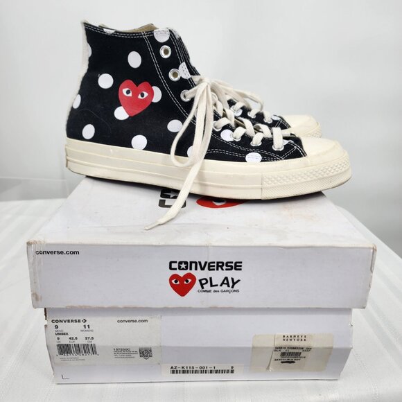 CHUCK TAYLOR Converse Comme Des Garcon X Play Polka Dot High Top Sneakers 11 - Picture 2 of 12